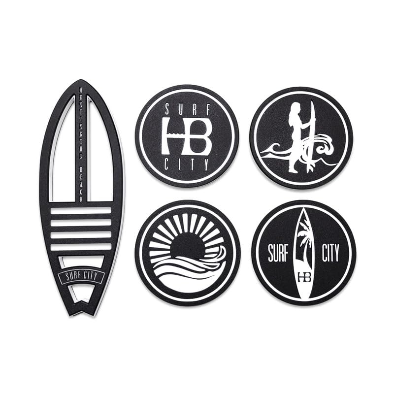 Noble Heritage HB Surfboard Coaster Set – Durable Coastal Coasters with Surfboard Holder |...