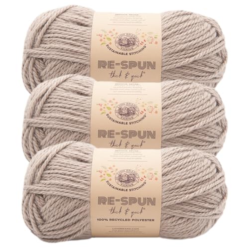 Image of Lion Brand Yarn, Re-Spun Thick & Quick Yarn, Hazelwood, Brown, 3 Pack
