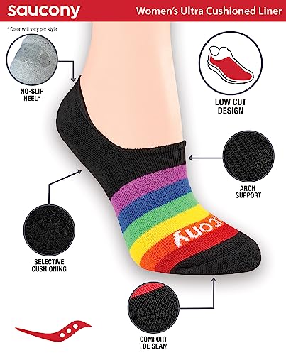 Image of Saucony Women's No Show Cushioned Invisible Liner Socks (8, 16 Pairs)