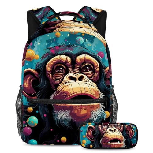 Cartables en alpaga de grande capacité lot de 2 pièces avec trousse imprimée multicolore