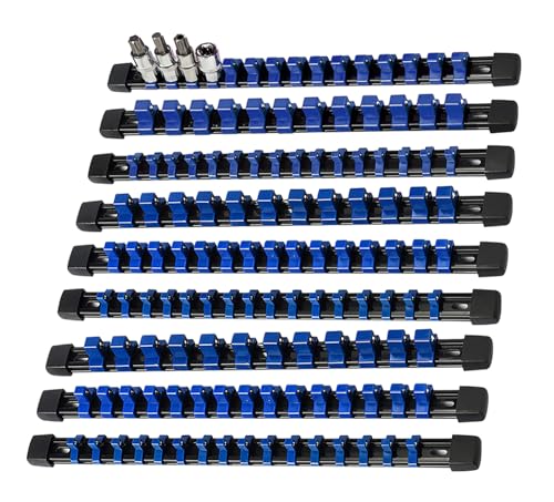 Image of AMM 9-Piece Socket Organizer, 1 /2 inch, 3 /8 inch and 1 /4 inch Drive ABS Tools-Blue Socket Holder,Heavy Duty Socket Racks, Premium Quality Socket Clip Rail Holder,The best tool trays in the garage