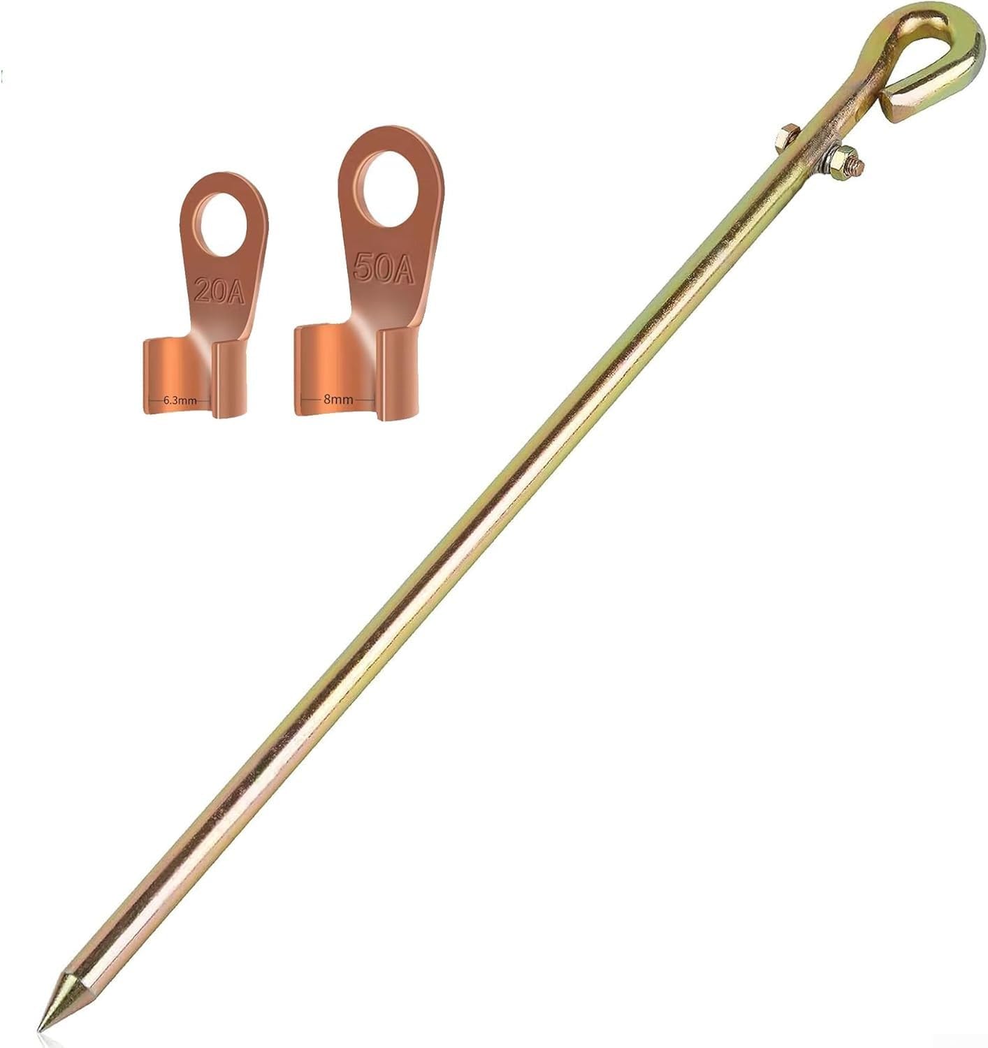 GLOBALHUT Generator Grounding Rod Kit, 45Cm Steel Copper Clad Electric Fence Grounding Wire Antenna Crocodile Clips 20A 50A Lugs(1PCS)