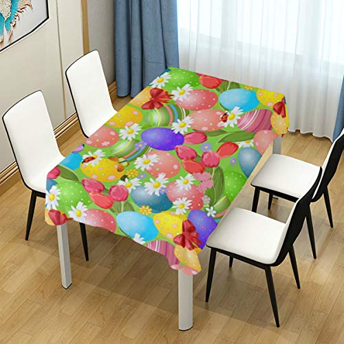 ASVIP Easter Eggs Tablecloth Spring Easter Day Colorful Eggs Flowers Polyester Rectangular Table Cloth for Kitchen Dinning Tabletop Cover Decoration 60 X 120 Inch
