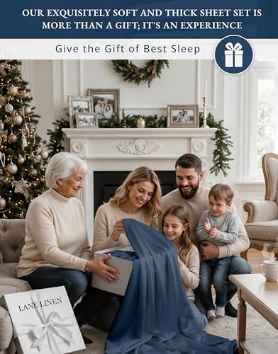Image of LANE LINEN Full Bed Sheets 100% Egyptian Cotton Sateen - Estate Blue | Full Sheets - 4-Piece Set, For A Luxurious Night's Sleep, For Guests And Everyday Use, Long-Staple Egyptian Cotton
