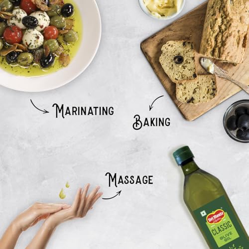 Image of Del Monte Classic Olive Oil (Imported) | Pure multipurpose cooking oil ideal for pasta, pizza, curries, gravies, shallow frying, grilling & roasting | Good for Skin, Hair & Baby care & massage | High MUFA & Rich in antioxidants | 1L PET