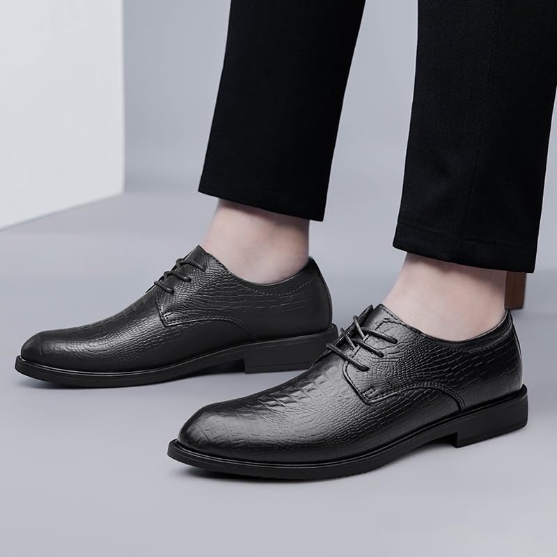 Mens Dress Uniform Shoes Top Grain Leather Lace Up Breathable Non Slip Block Heel Prom Wedding Formal Comfortable2