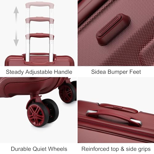 Kono 4 Piece Luggage Sets Lightweight with Spinner Wheels TSA Lock Hardside Travel Rolling Suitcases 20in 24in 28in Carry on and 12in Mini Cosmetic Case Burgundy - Image 5