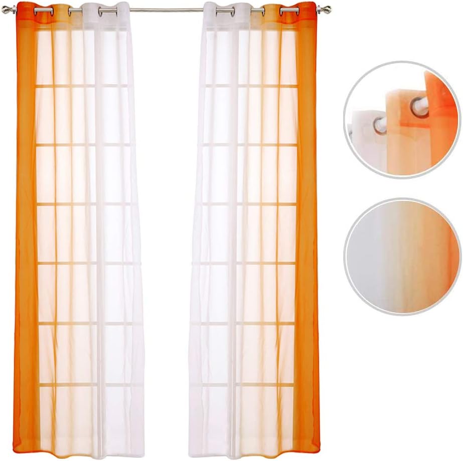 SIMPVALE 2 Panels Curtains Sheer, Solid Color Gradients, Transparent Voile Curtain with Eyelets - Image 3