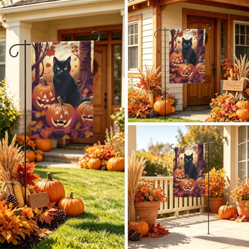 Image of Halloween Garden Flag 12x18 Inch Double Sided Black Cat Pumpkin Outdoor Yard Flag Fall Autumn Garden Decor