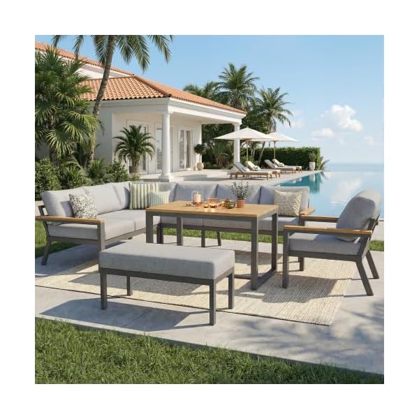 Gartenlounge-Set L-Form für 8 Personen mit Handgeflecht