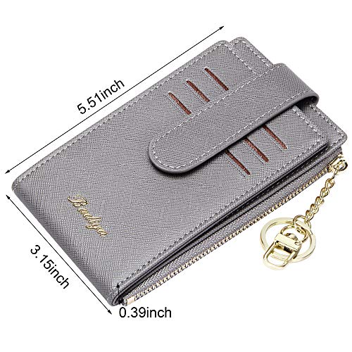 Image of Badiya Slim Women Wallet RFID Blocking Bifold Compact 9 Card Slots Holder Wallets Soft Leather with Zipper Coin Pocket 2 ID Window