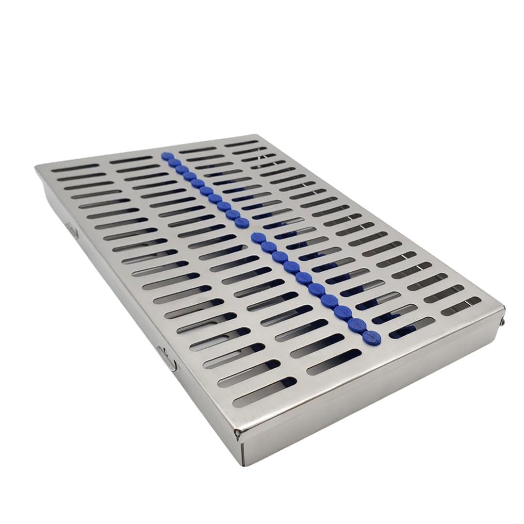 USA German Stainless Dental Autoclave Sterilization Cassette Box Tray for 20 Instruments Green