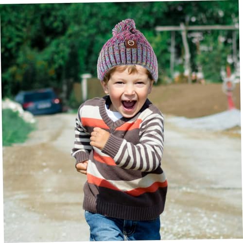 Boys and Girls Knitted Winter Hat Gloves Scarf Set Fleece Lined Neck Warmer for Boys Girls Cute Pom Pom Beanie Cap Soft Warm Outdoor Accessories for Toddlers Violet4