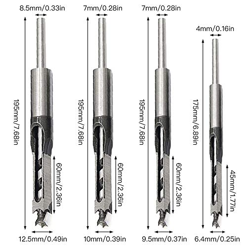 Jndjnfv 4Pcs Woodworker Square Hole Drill Bits, Woodworking Mortiser Square Drill Bits, Steel Hardness Sharp Durable Mortising Chisel Set (6.4/9.5/10/12.5 Mm） #TOP1