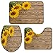 Queenker 3 Pieces Bath Rug Set Toilet Seat Cover Sunflower on Wood Board Print Contour Rug, Pedestal Mat and Toilet Lid Cover, Bathroom Floor Mat 18'x30'+14'x18'+15'x18'