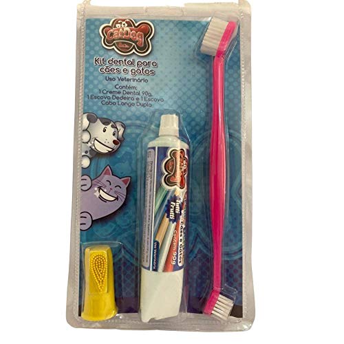 Kit Dental Creme Tutti Frutti Escova Cabo Duplo Longo e Dedeira Macia CatDog