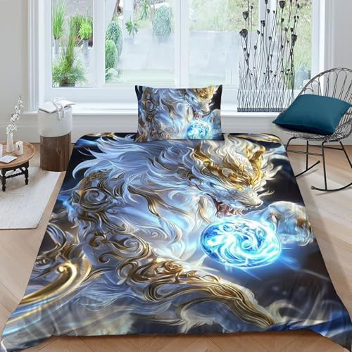 Housse de couette loup en microfibre avec fermeture éclair pour lit sans pli