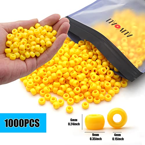 Image of Auvoua 1000Pcs Pony Beads Bracelet 9mm Yellow Plastic Barrel Pony Beads for Necklace,Hair Beads for Braids,Key Chain,Jewelry Making (Yellow)