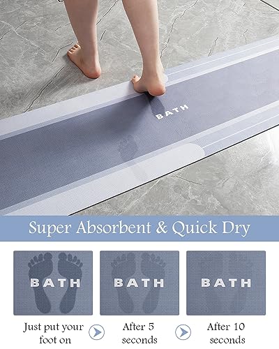 Image of MontVoo-Bath Mat Rug Runner Long Bathroom Mat Non Slip Super Absorbent Stain Resistant Quick Dry Thin Bathroom Rug Fit Under Door-Bath Mats for Bathroom Floor Bathtub Vanity-Bathmat 17 inchx50 inch Blue