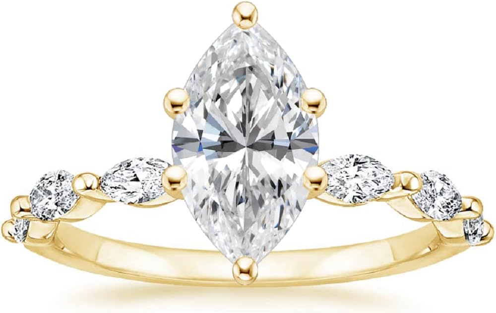 ERAA Jewel 1.0 CT Marquise Colorless Moissanite Engagement Ring, Wedding Bridal Ring Set, Eternity Silver Solid Gold Diamond Solitaire Prong Set Anniversary Promise Ring for Her