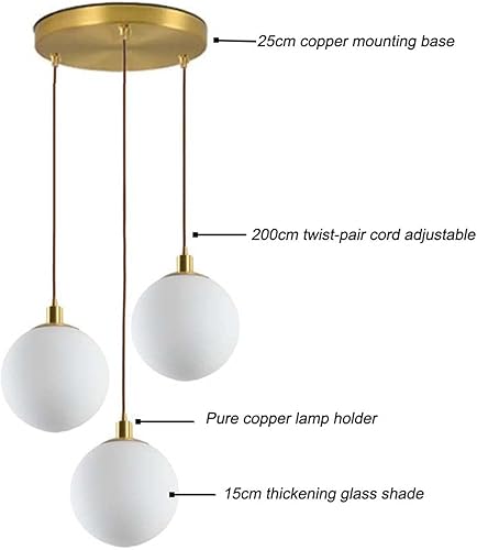 Miniatura 2 de Debbte Iluminación colgante minimalista moderna con pantalla de globo blanco, lámpara de techo de vidrio esférico de latón de alta calidad, lámpara