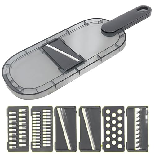スライサー 千切り セット 6in1 MCK-146 千切り 2種 / スライス 2種 / おろし/波型 食材を固定するハンドル付き 安全 大根おろし ギザギザ じゃがいも 野菜 グレー おしゃれ 下ごしらえ 調理器具 キッチン用品 時短調理 キッチンツー