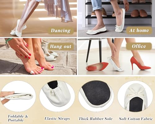 Image of Jecery Foldable Ballet Flat for Wedding Guests Bulk Women Ballerina Dancing Slippers Party Sign Portable Travel Purse Shoes for Bridesmaid Flats Women Wedding Slippers Gift