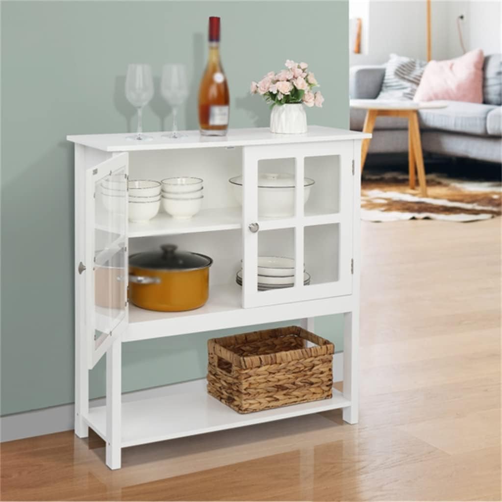MDF CNC Painted Sideboard Transparent Double Door Double Internal Compartment with Bottom Storage Shelf