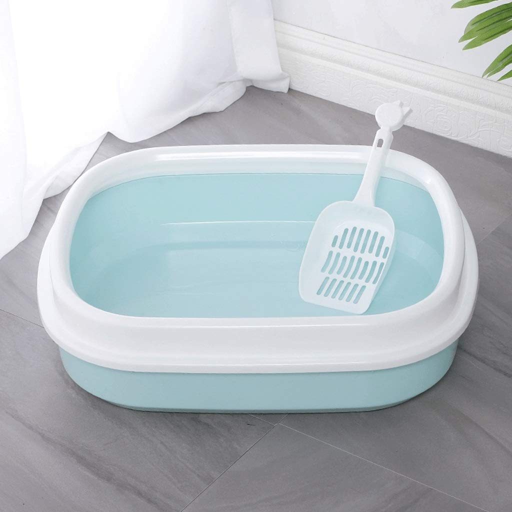 Dog Potty Tray, Semi-closed Cat Litter Box Clean Pet Cat Kitty Open Top Large Cats Litter Box Oval Feces Basin Large Pet Toilet with Cat Litter Shovel (Color : Blue)