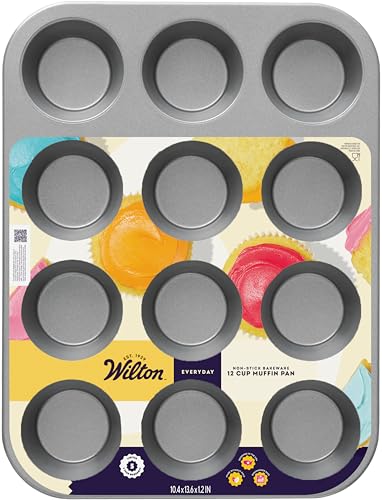 Wilton Everyday Non Stick Muffin Pan for Cupcakes and Muffins, Made without PFAs, 12 Cup Capacity