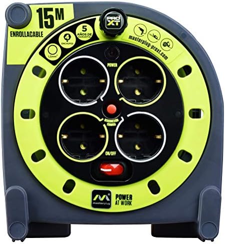 Bild 1 - Masterplug Pro-XT Kabeltrommel, 15 m, 4 Schuko-Verlängerungen, 3.000 W, Grau/Grün