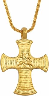Ethiopian Cross Pendant, Ethiopian Jewelry for Women Men, Ethiopian Cross Jewelry for Women Set Ethiopian Gold Cross With Lion of Judah Pendant Necklaces for Men Gold Color African Jewelry Eritrean