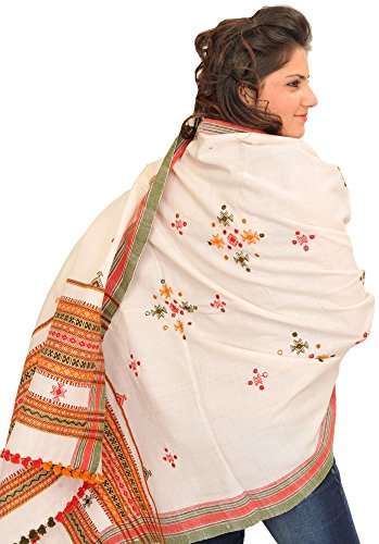 Image of Exotic India Women's Kutch Wool Shawl (SHV95--beige)