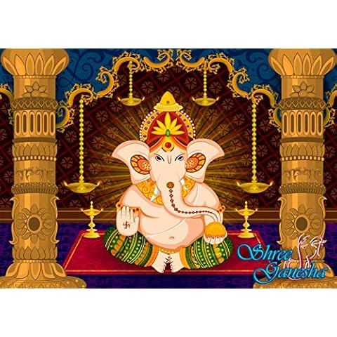CORFOTO 6x4ft Fabric Ganesh Chaturthi Backdrop Indian Traditional Backdrop Pooja Festivals Events Decor Ganesha Ganesh Party Decorations Banner Kids Adults Photo Props Cover