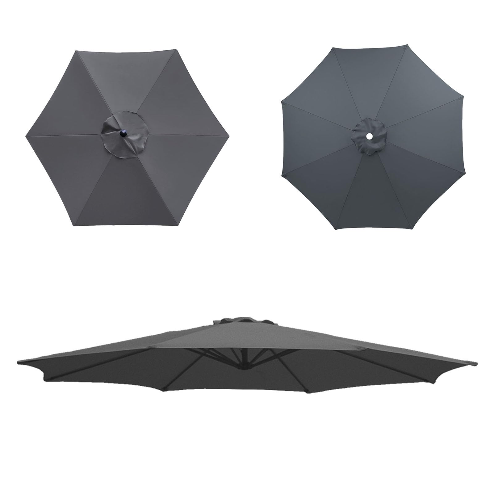 Replacement Parasol Cloth, Market Table Umbrella Canopy, Umbrella Canopy, waterproof, Umbrella Replacement Cloth, Replacement Parasol Fabric cover for Garden Umbrella(Gray,6ribs:3.0m/9.8ft)
