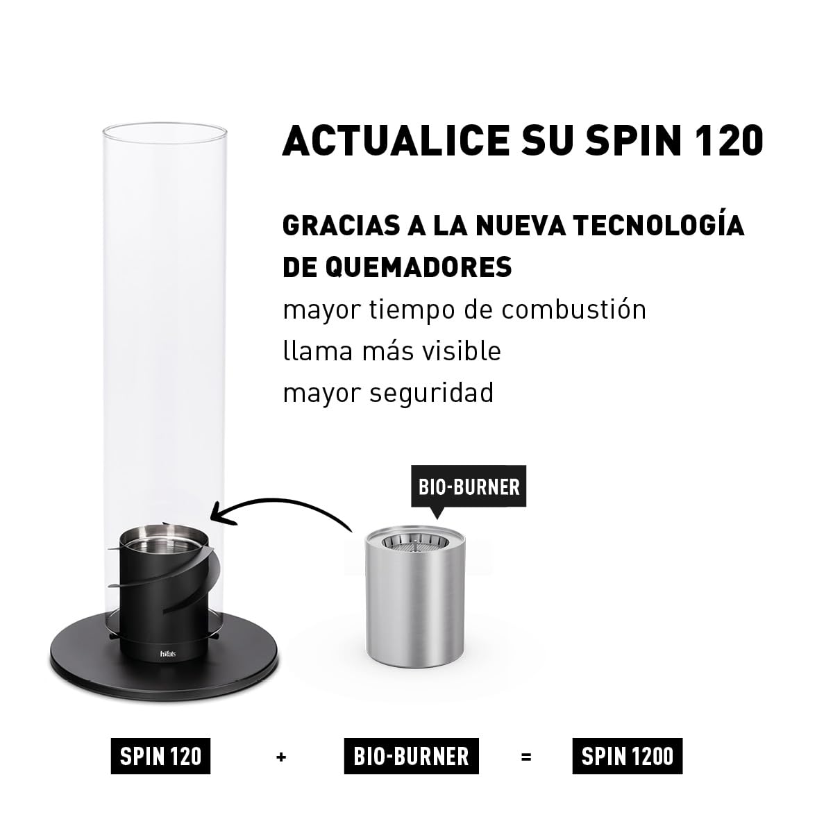 höfats - Bio-Burner Spin 1200 con Eco-Ring - sustituye a la lata de combustible gel de Spin 120 - permite el uso de bioetanol líquido de höfats - mayor duración y llama más clara