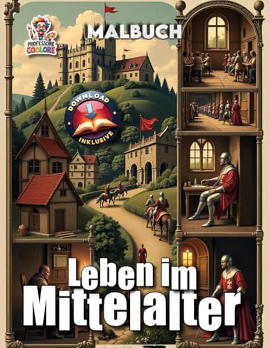 Leben im Mittelalter - Malbuch: 50 mittelalterliche Szenen – Burgen, Turniere & Legenden zum Ausmalen (Professore Coolore Mal- und Unterhaltungsbücher)