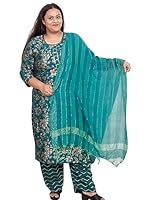 KASANI Plus Size Kurta Palazzo and Dupatta Set for Women Green
