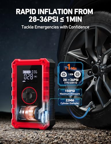 Image of AstroAI S8 Air Jump Starter with Air Compressor,3000A Peak Car Battery Jump Starter Portable (9.0 Gas /6.5L Diesel) with 150PSI Cordless Auto-Shutoff Tire Inflator, 12V Battery Charger Booster(Red)