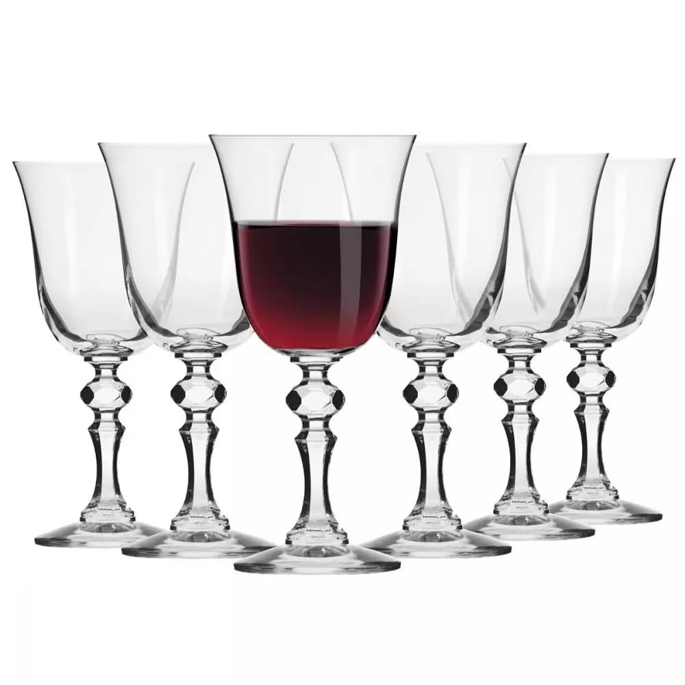 Krosno Red Wine Glasses 250Ml Red Wine Glasses Set Of 6-250Ml Crystal Wine Glasses For Red Wine - Tulip Wine Glasses With Decorated Stem, Lead-Free Crystal - Krista Collection
