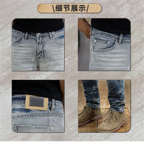 Men's Retro Washed Distressed Light-Colored Jeans Embroidered Ripped Elastic Slim Straight Tapered Skinny Pants2