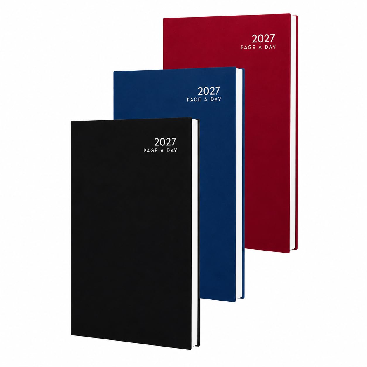A5 2027 Diary Page A Day Hardback Diary | Daily Office Work With Ribbon Bookmark | Pvc Hardcover, Sewn Binding, Notes & Year Planner | Black, Navy Blue Or Burgundy |Assorted Colour Pack Of 1