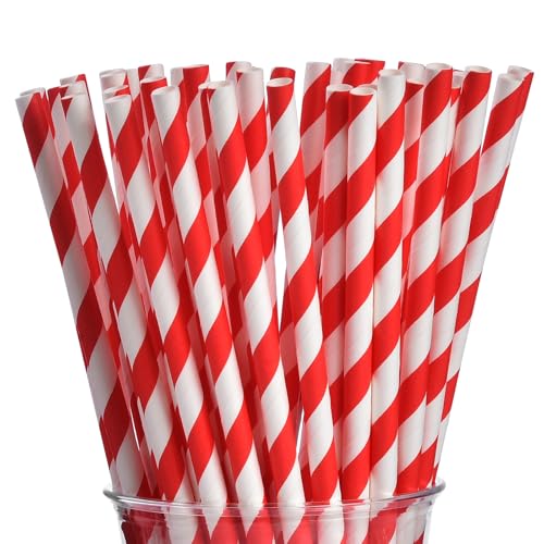 ALINK 100 Red Straws, Biodegradable Red and White...