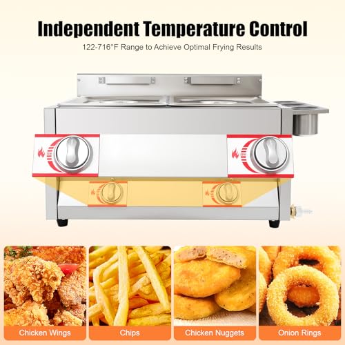 Double Friteuse à gaz avec 2 paniers, Friteuse au propane en acier inoxydable, Plage de température 50-380 °C, Friteuse à gaz avec 3 verres à épices pour les ménages, restaurants, stands de – Image 5
