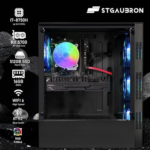 Image of STGAubron Gaming PC Computer Desktop, Intel Core I7 8th Gen up to 4.1G, Radeon RX 5700 8G, 16G DDR4, 512G SSD, WiFi 6 & BT 5.2, RGB Fan x4, Windows 11 Home