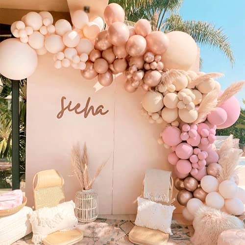 Ysf 158Pcs Dusty Rose Pink Balloon Garland Kit Arch With Gream Peach, Peach, Apricot,And Chrome Champagne Balloons Neutral Decorations For Baby Bridal Shower, Birthday Party Ballon Wall #TOP1
