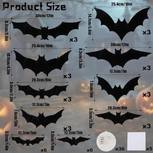 Chauves-souris 3D noires LED pour une déco d'Halloween effrayante - 7