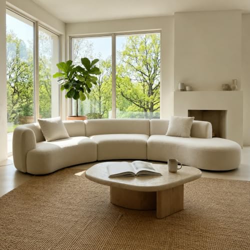 Image of Acanva Formia Boucle Curved Sectional Sofa, 153 inch W Right Hand, White