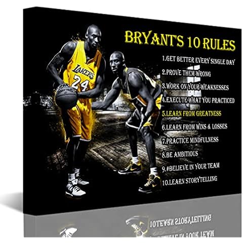 Wall-Art Supplies Kobe Bryant Quotes 'Bryant's Ten Rules' Inspirational Print for Office Decor , Wall Decor, Rooms Dorm Home Great Gift Basketball Fans Kids and Adults,Framed,Kobe Poster, 18X24 Cover