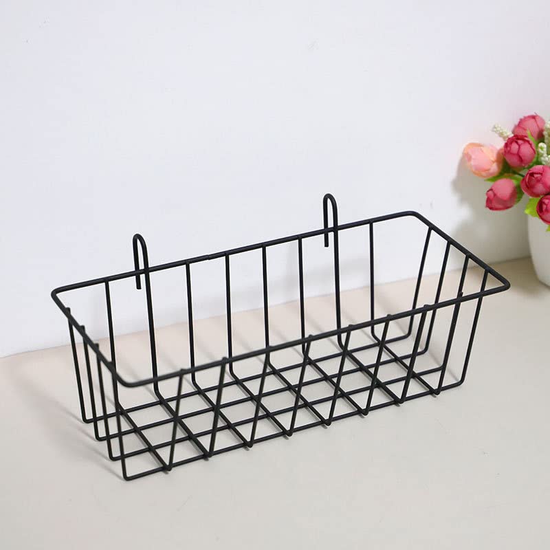 Cesta de pared de alambre, cesta de malla, cesta de almacenamiento de pared, cesta de almacenamiento, cesta de almacenamiento colgante para almacenamiento de plantas y estantería/baño (negro)